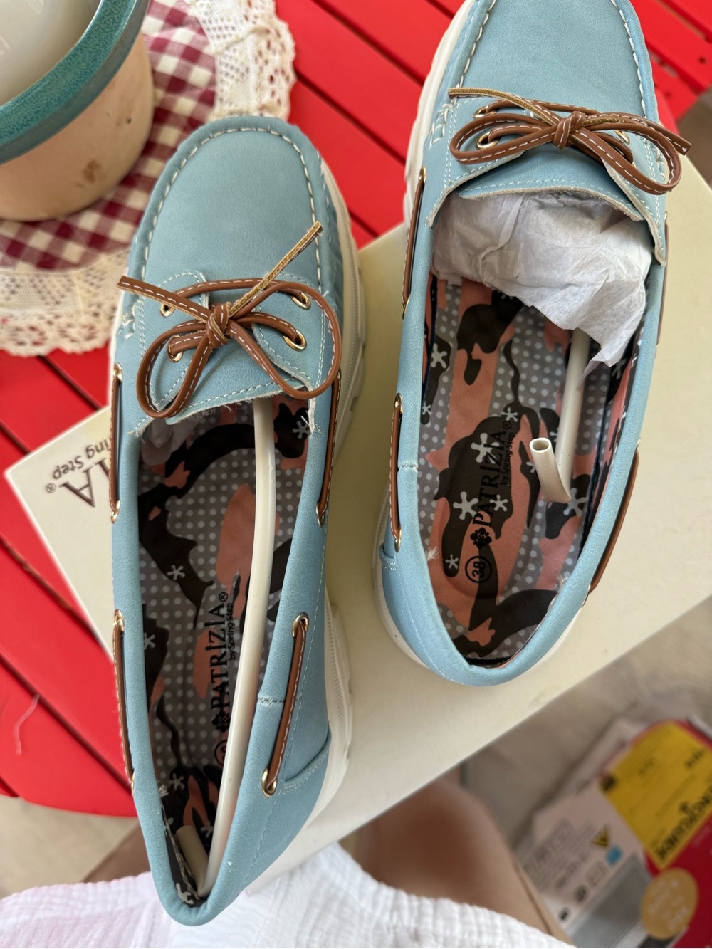 Light Blue Boat Shoes with Brown Laces